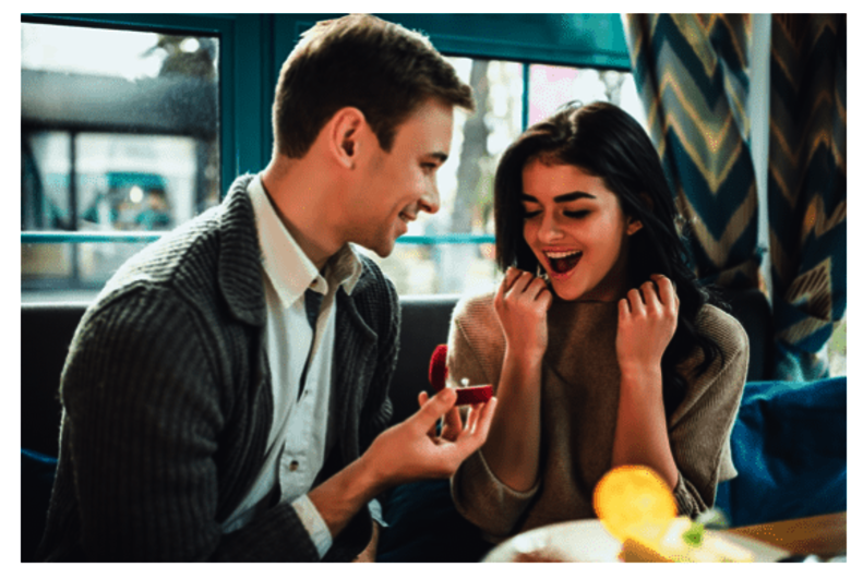 Man giving woman a ring with ethically produced lab-grown diamond