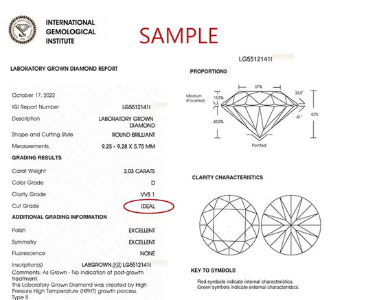 Cертификат  на лабораторно-выращенный бриллиант чистоты VVS1