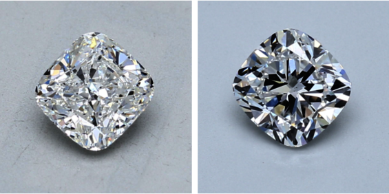 Crushed ice cut and classic cushion cut of lab-grown diamond