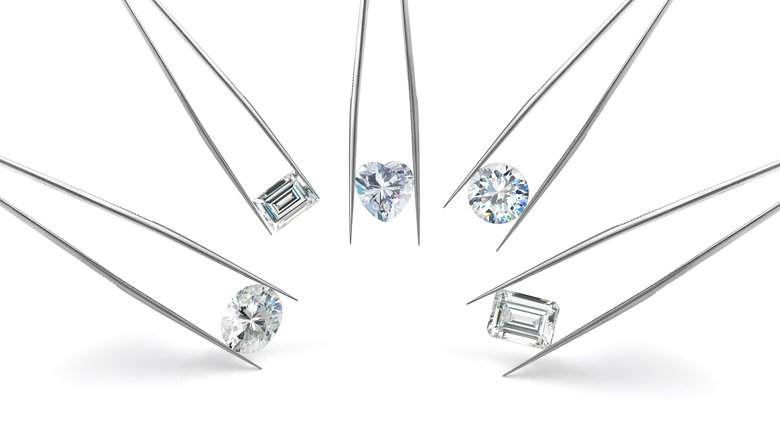 Shaped lab grown diamonds in tweezer